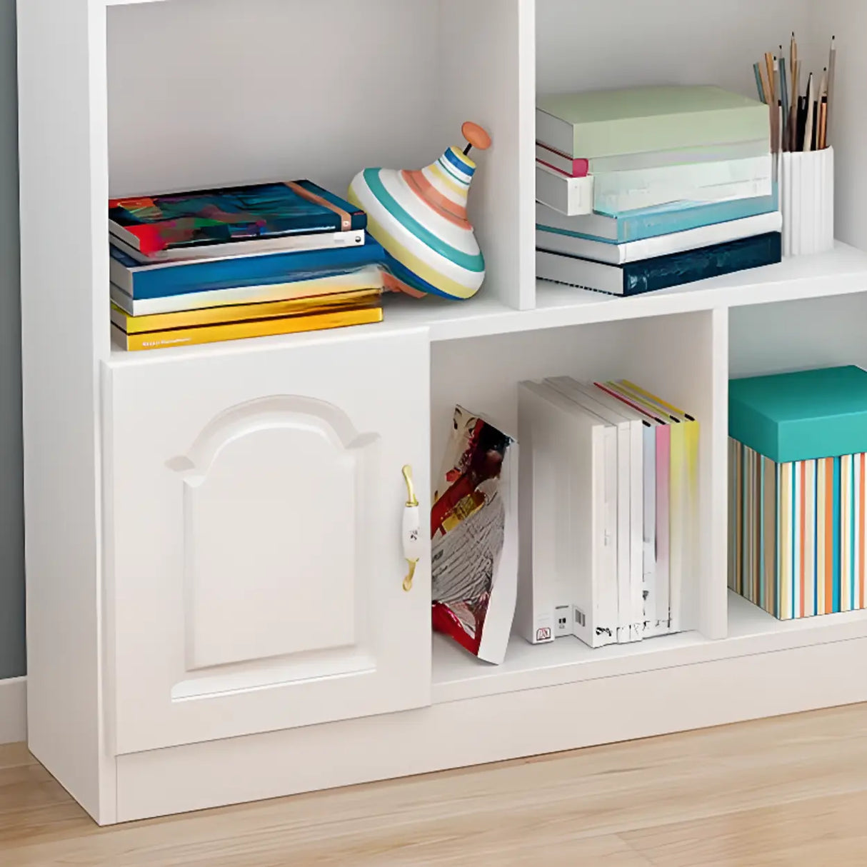 Simple White Modern Rectangular Storage Wide Bookcase Image - 11