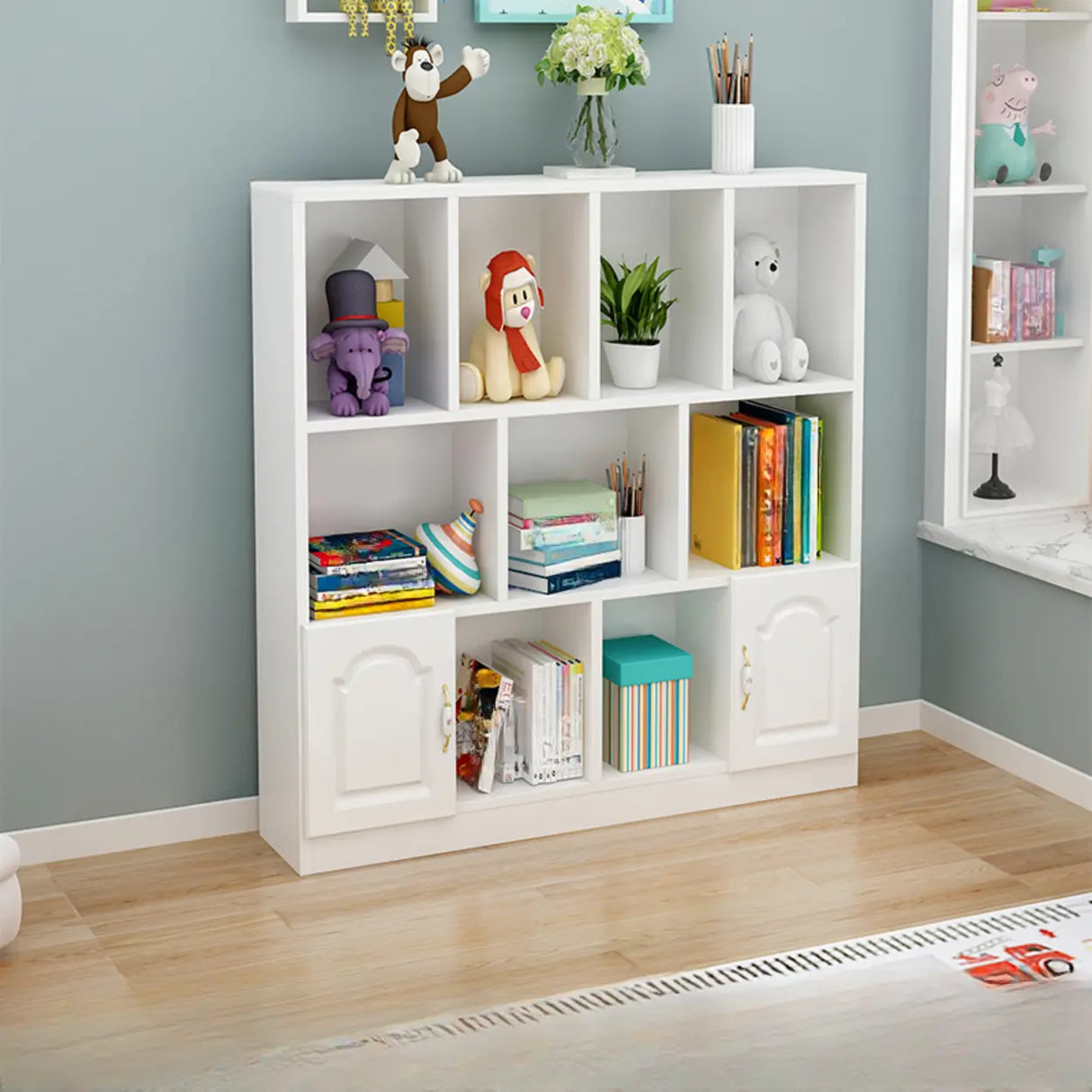 Simple White Modern Rectangular Storage Wide Bookcase Image - 12