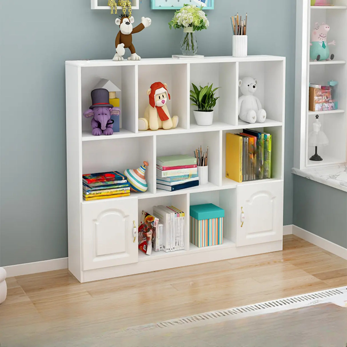 Simple White Modern Rectangular Storage Wide Bookcase Image - 13