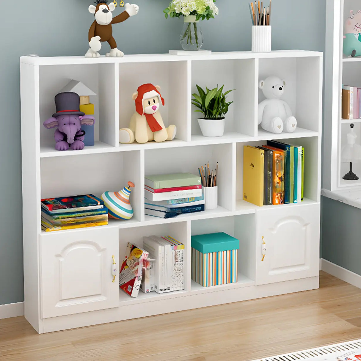 Simple White Modern Rectangular Storage Wide Bookcase Image - 14