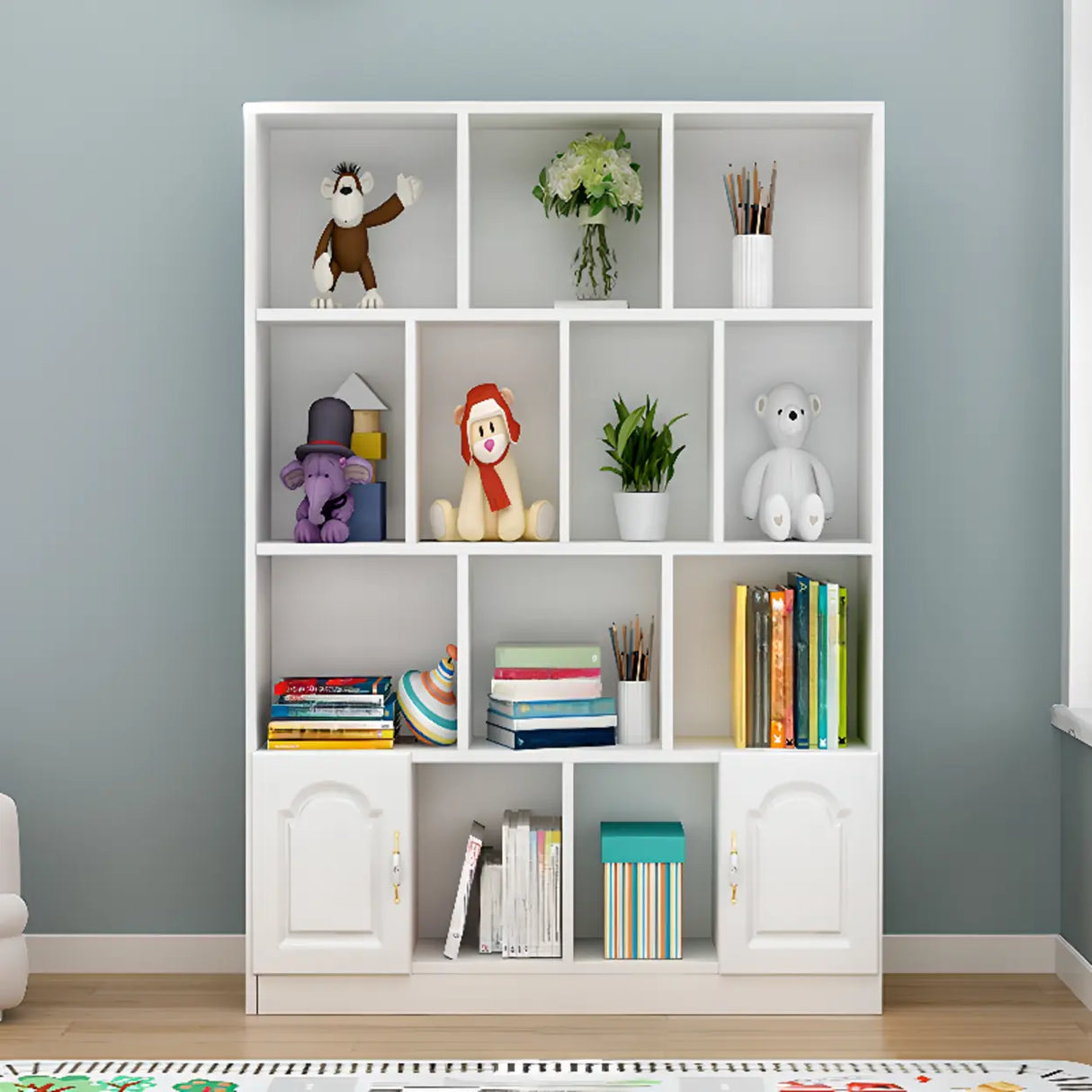 Simple White Modern Rectangular Storage Wide Bookcase Image - 17