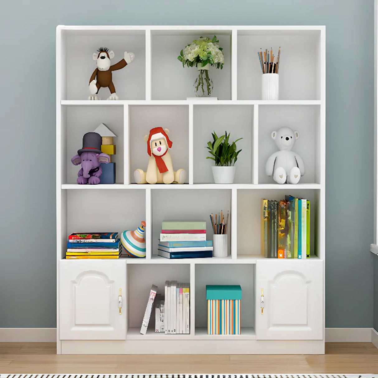 Simple White Modern Rectangular Storage Wide Bookcase Image - 18