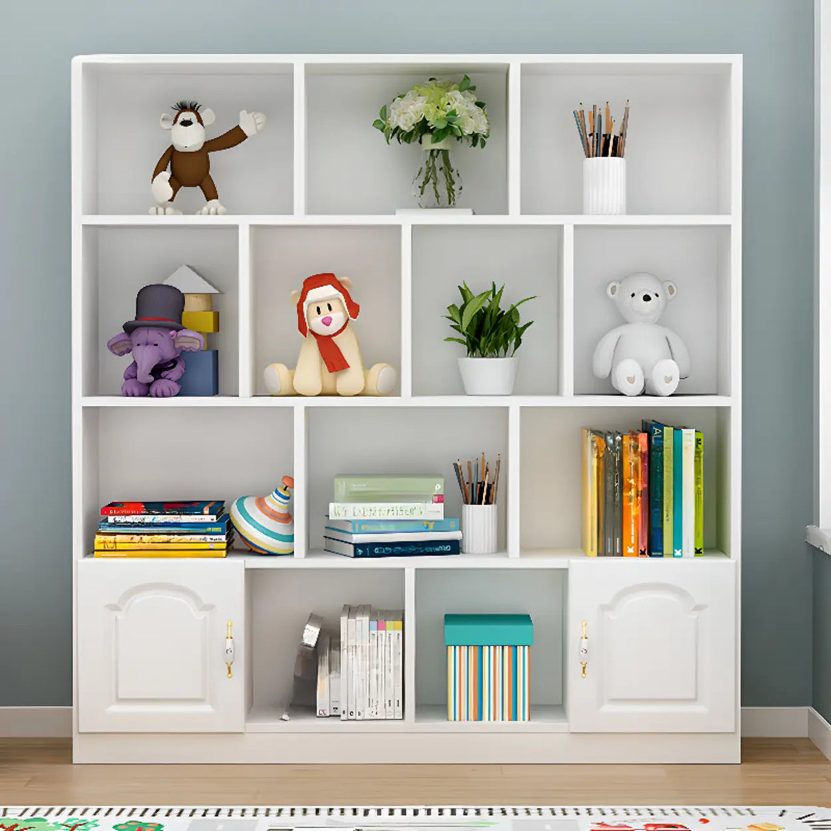 Simple White Modern Rectangular Storage Wide Bookcase Image - 19