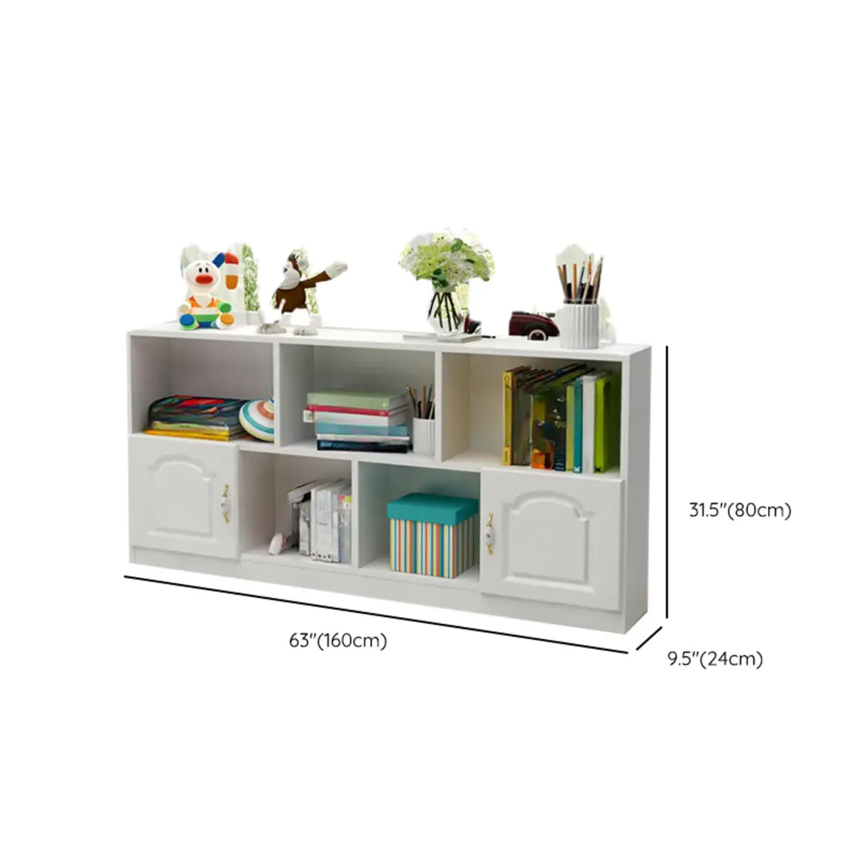 Simple White Modern Rectangular Storage Wide Bookcase Image - 25