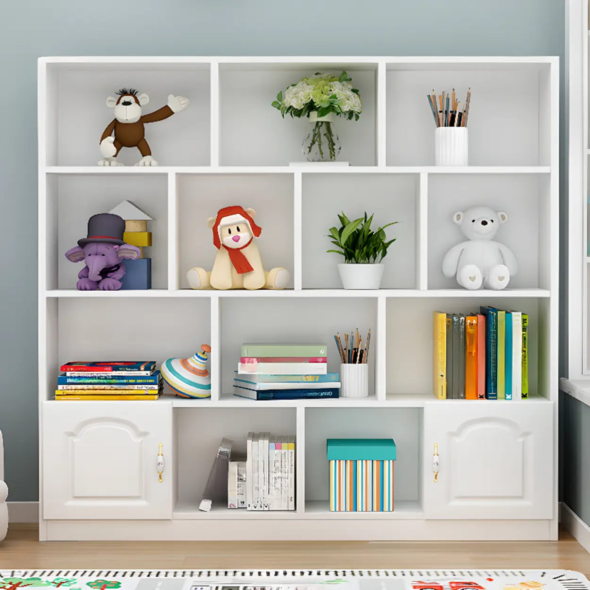 Simple White Modern Rectangular Storage Wide Bookcase Image - 20