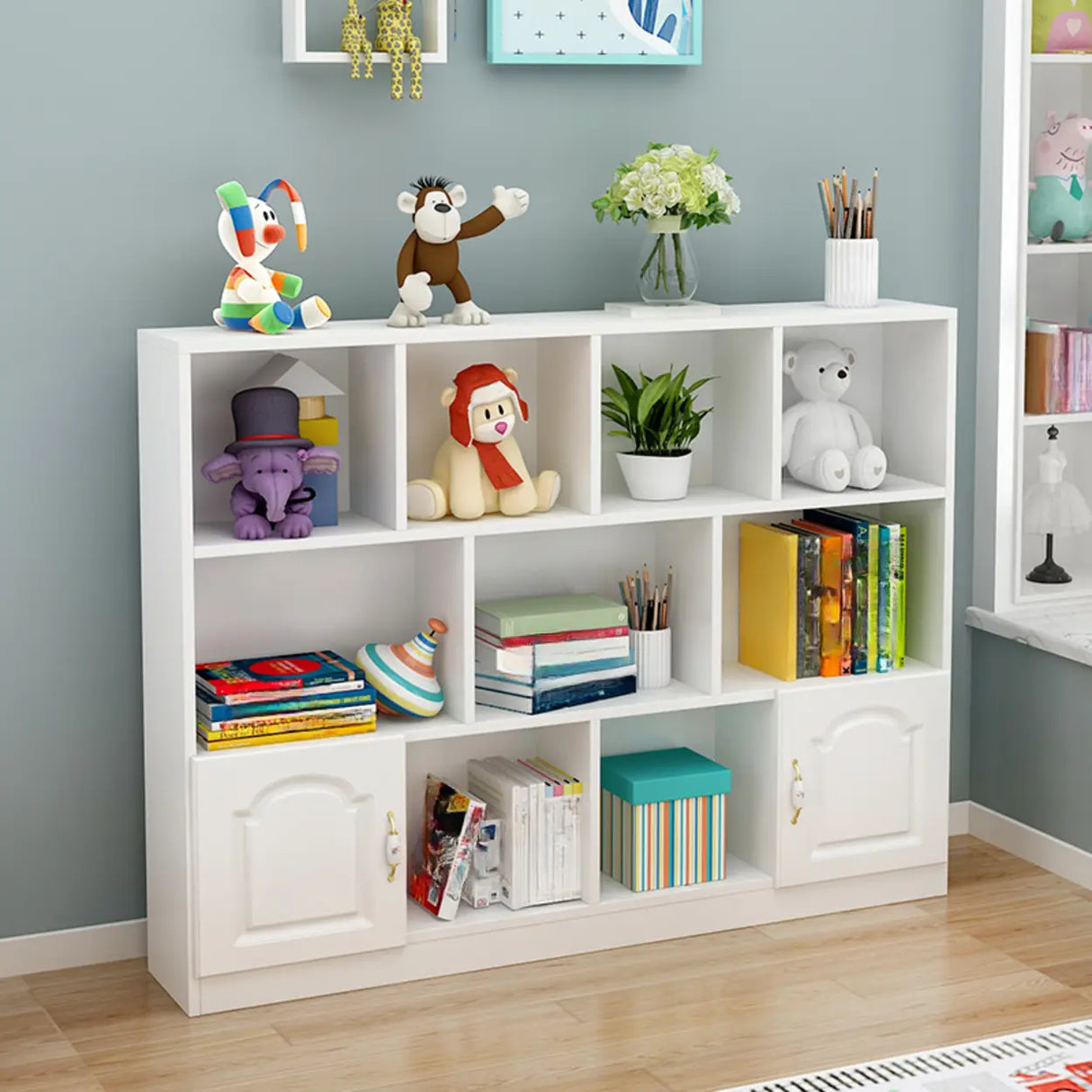Simple White Modern Rectangular Storage Wide Bookcase Image - 4