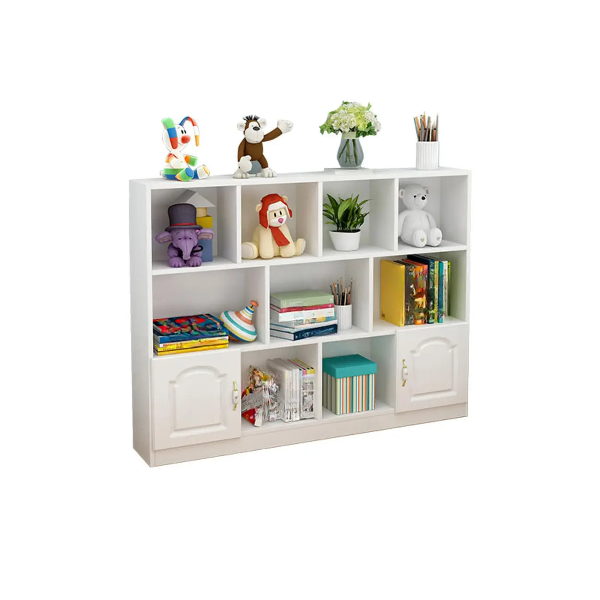 Simple White Modern Rectangular Storage Wide Bookcase Image - 9
