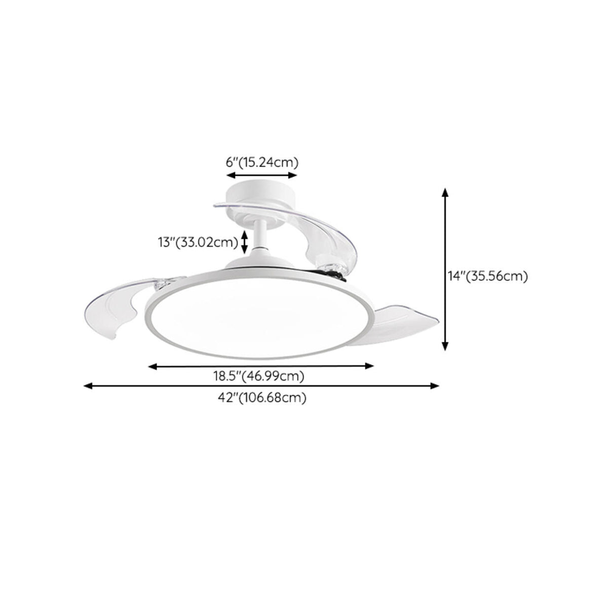 Simple White Round Retractable Blade Ceiling Fan Light