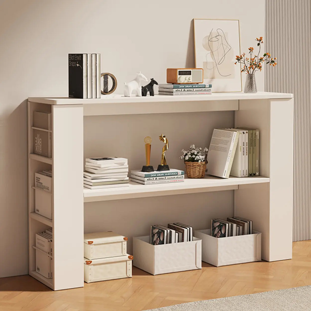 Simple White Small Artificial Wood Display Bookcase Image - 11