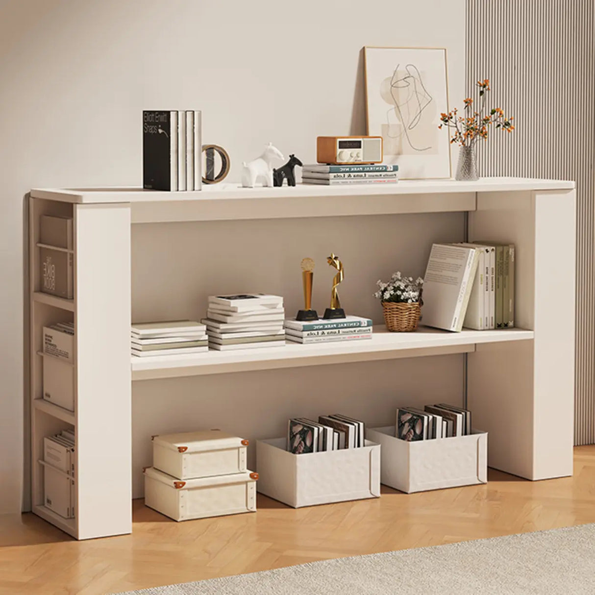 Simple White Small Artificial Wood Display Bookcase Image - 12