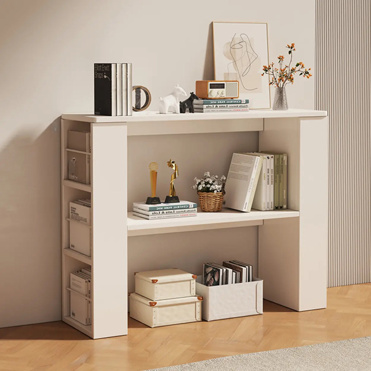 Simple White Small Artificial Wood Display Bookcase Image - 13