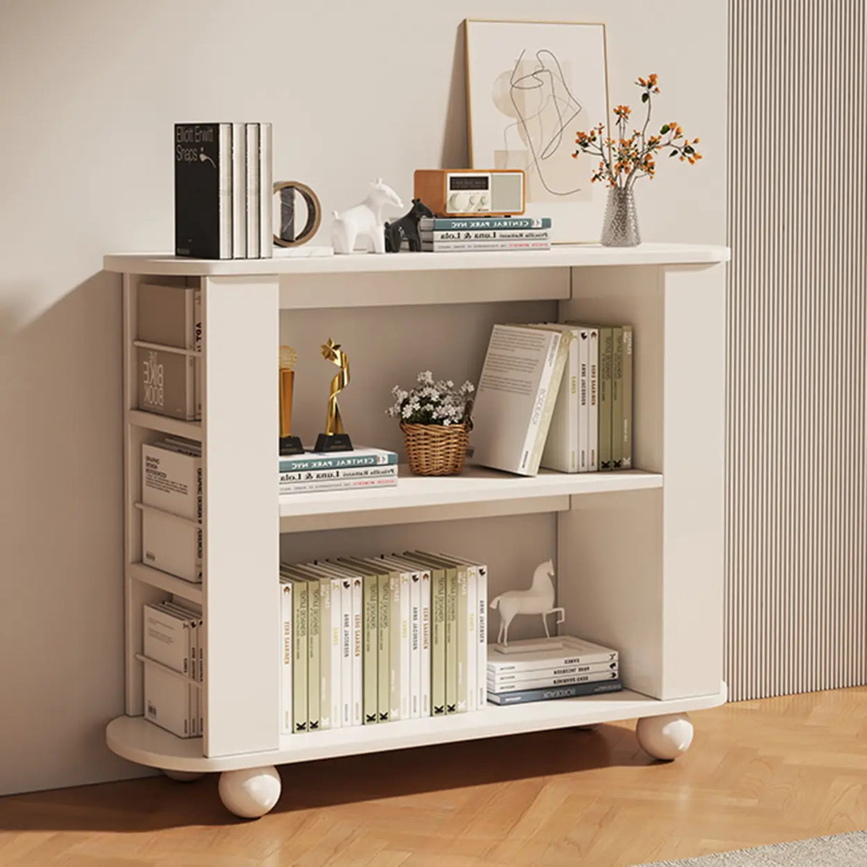 Simple White Small Artificial Wood Display Bookcase Image - 14
