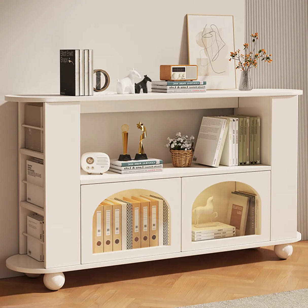 Simple White Small Artificial Wood Display Bookcase Image - 15