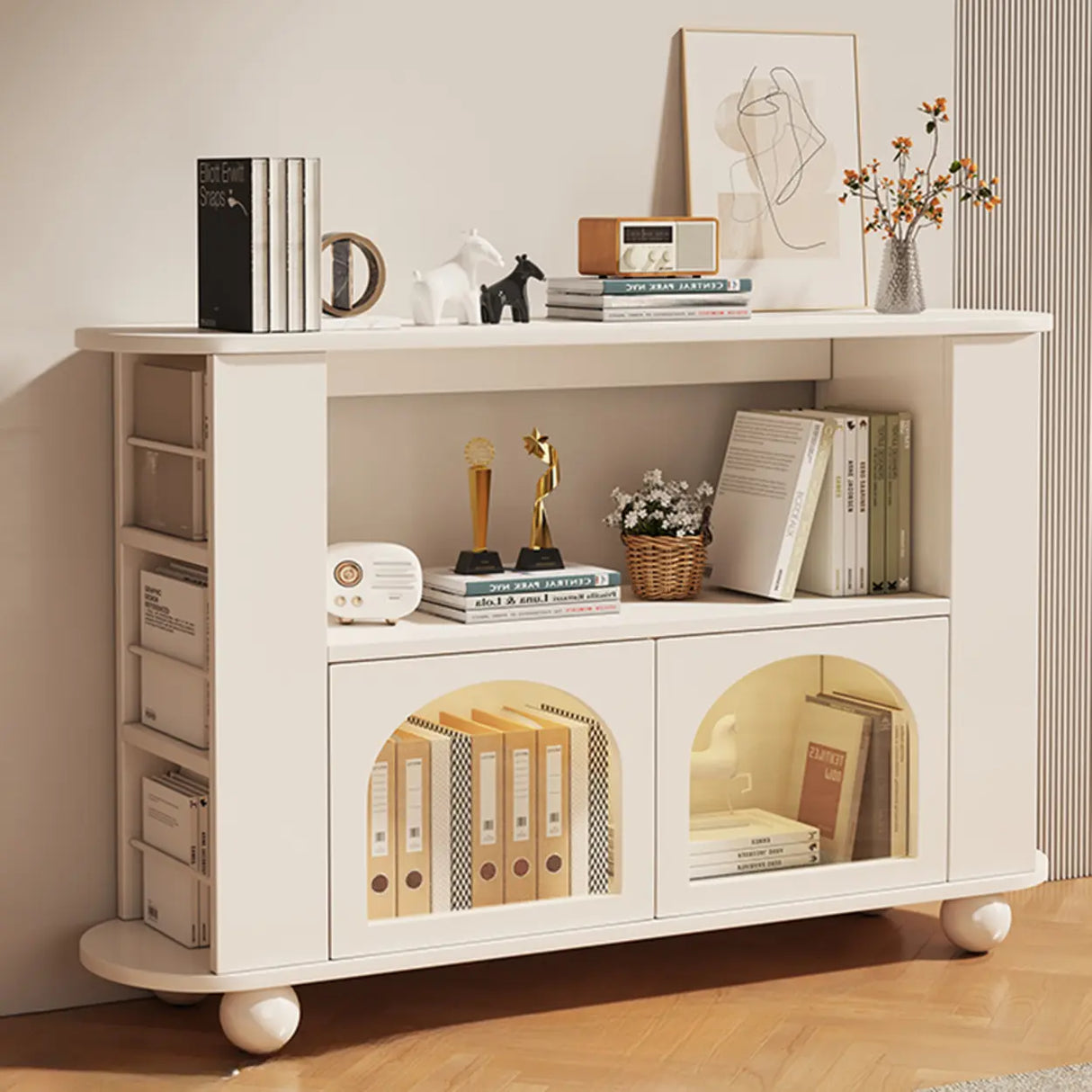 Simple White Small Artificial Wood Display Bookcase Image - 16