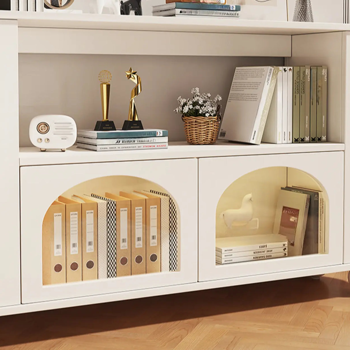 Simple White Small Artificial Wood Display Bookcase Image - 5