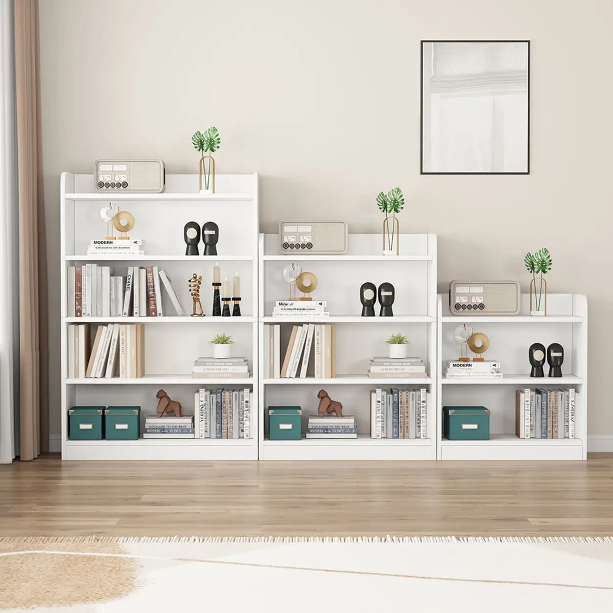 Simple White Vertical Wooden Small Storage Bookcase Image - 1