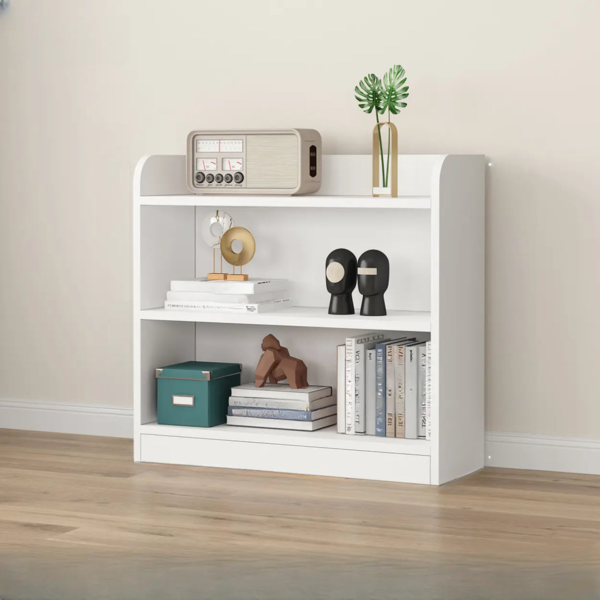 Simple White Vertical Wooden Small Storage Bookcase Image - 10