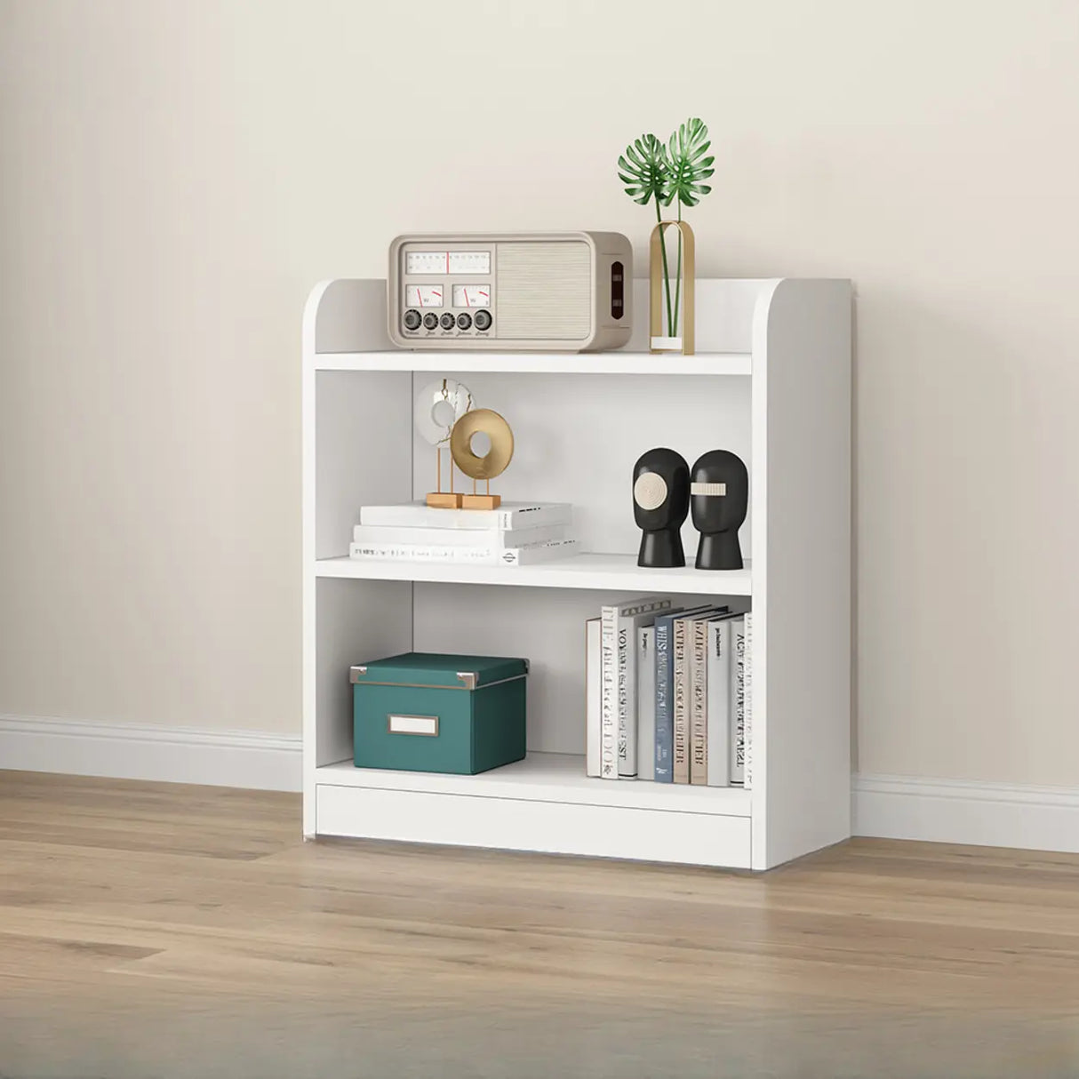 Simple White Vertical Wooden Small Storage Bookcase Image - 11