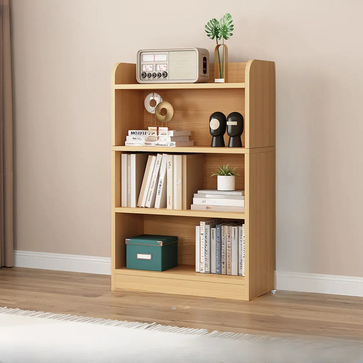 Simple White Vertical Wooden Small Storage Bookcase Image - 17
