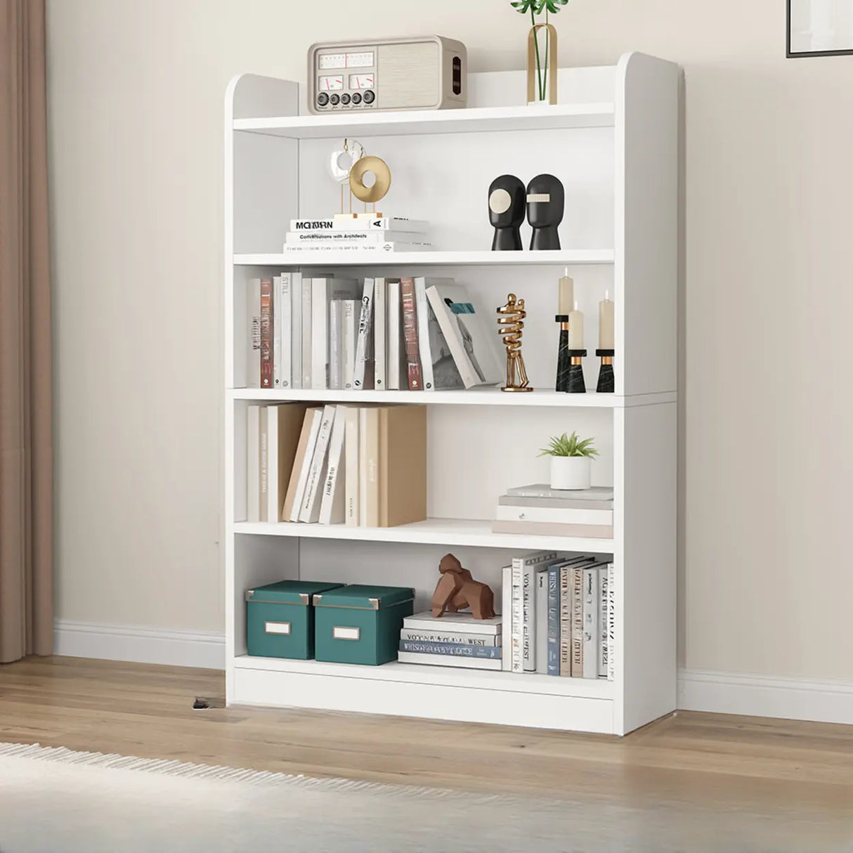 Simple White Vertical Wooden Small Storage Bookcase Image - 2