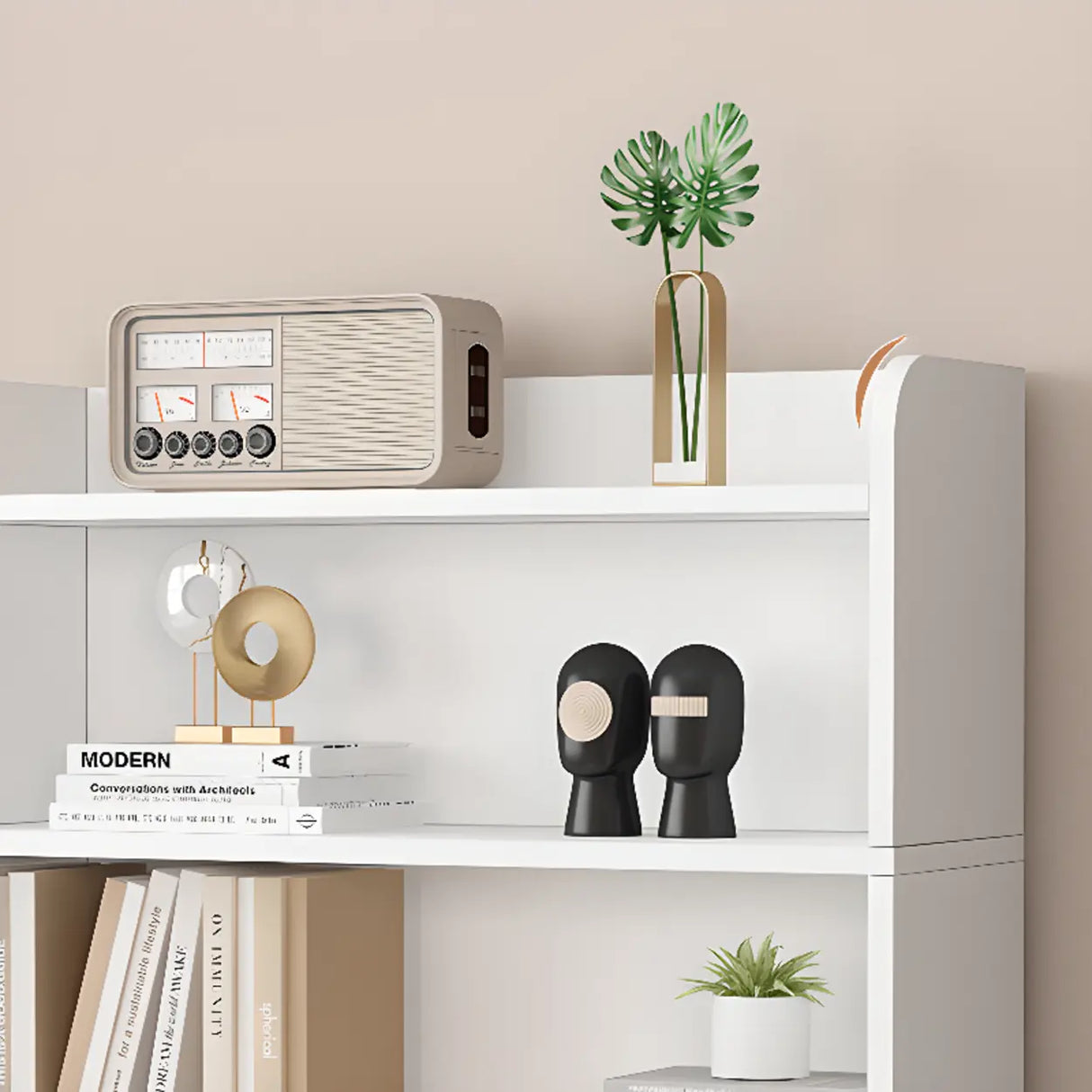 Simple White Vertical Wooden Small Storage Bookcase Image - 22