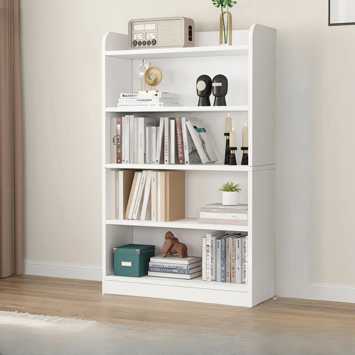 Simple White Vertical Wooden Small Storage Bookcase Image - 3