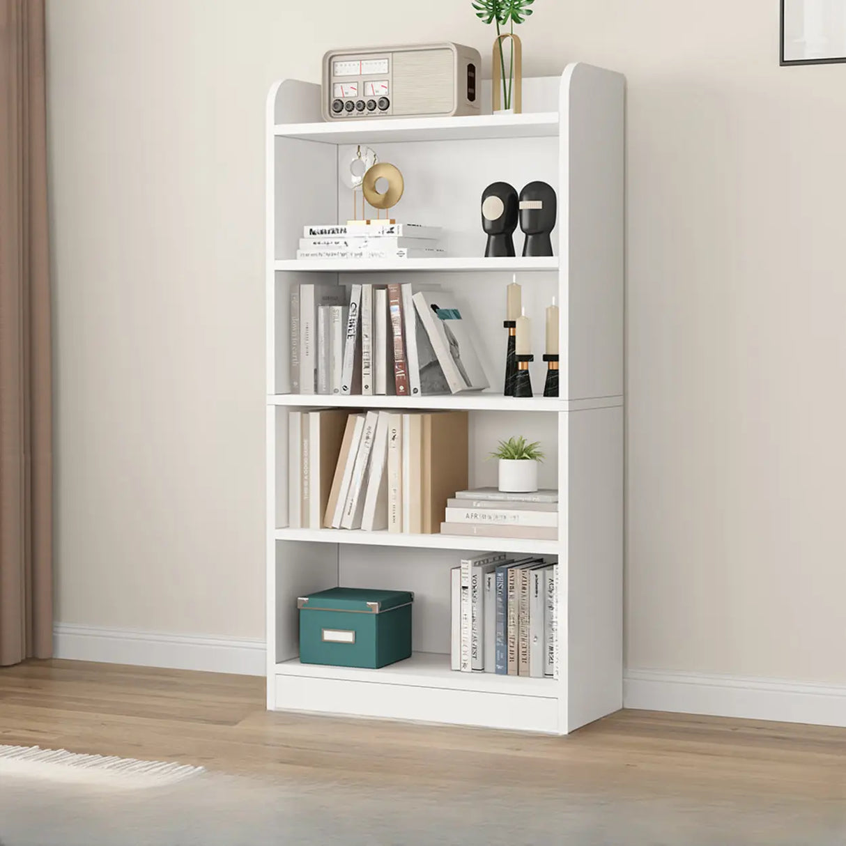 Simple White Vertical Wooden Small Storage Bookcase Image - 4