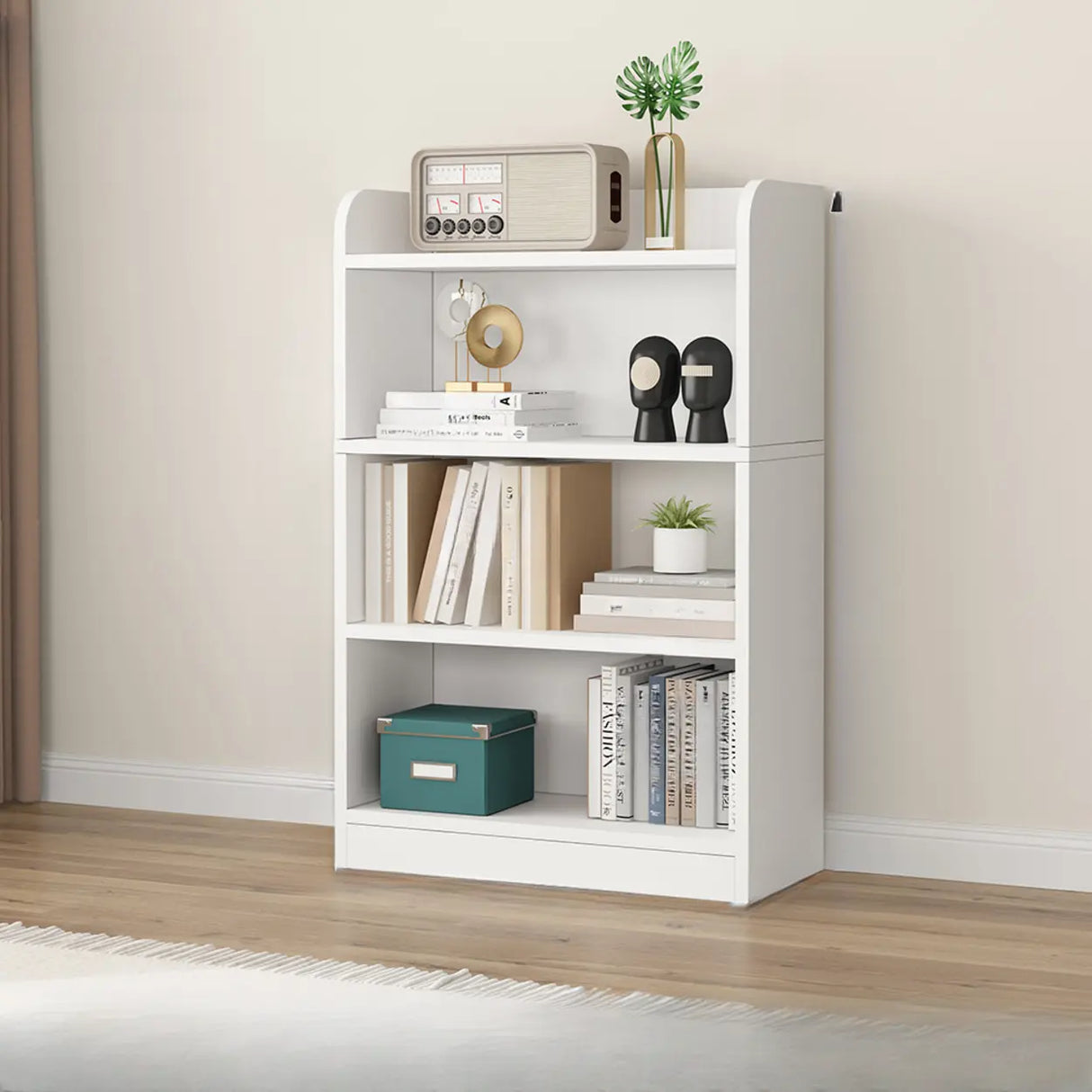 Simple White Vertical Wooden Small Storage Bookcase Image - 5
