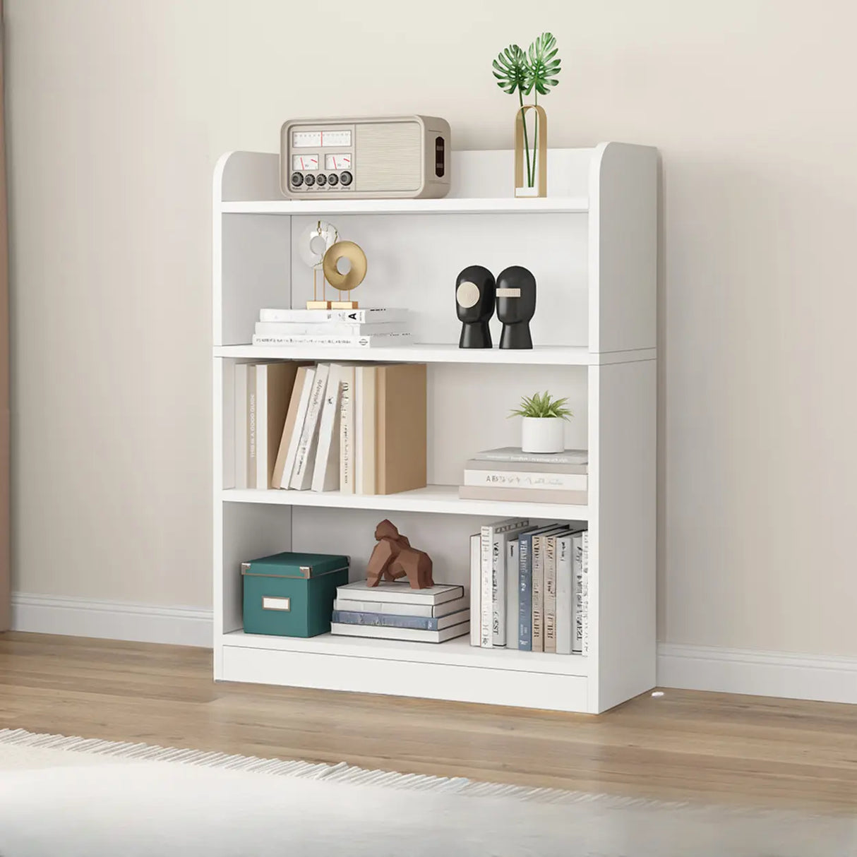 Simple White Vertical Wooden Small Storage Bookcase Image - 6