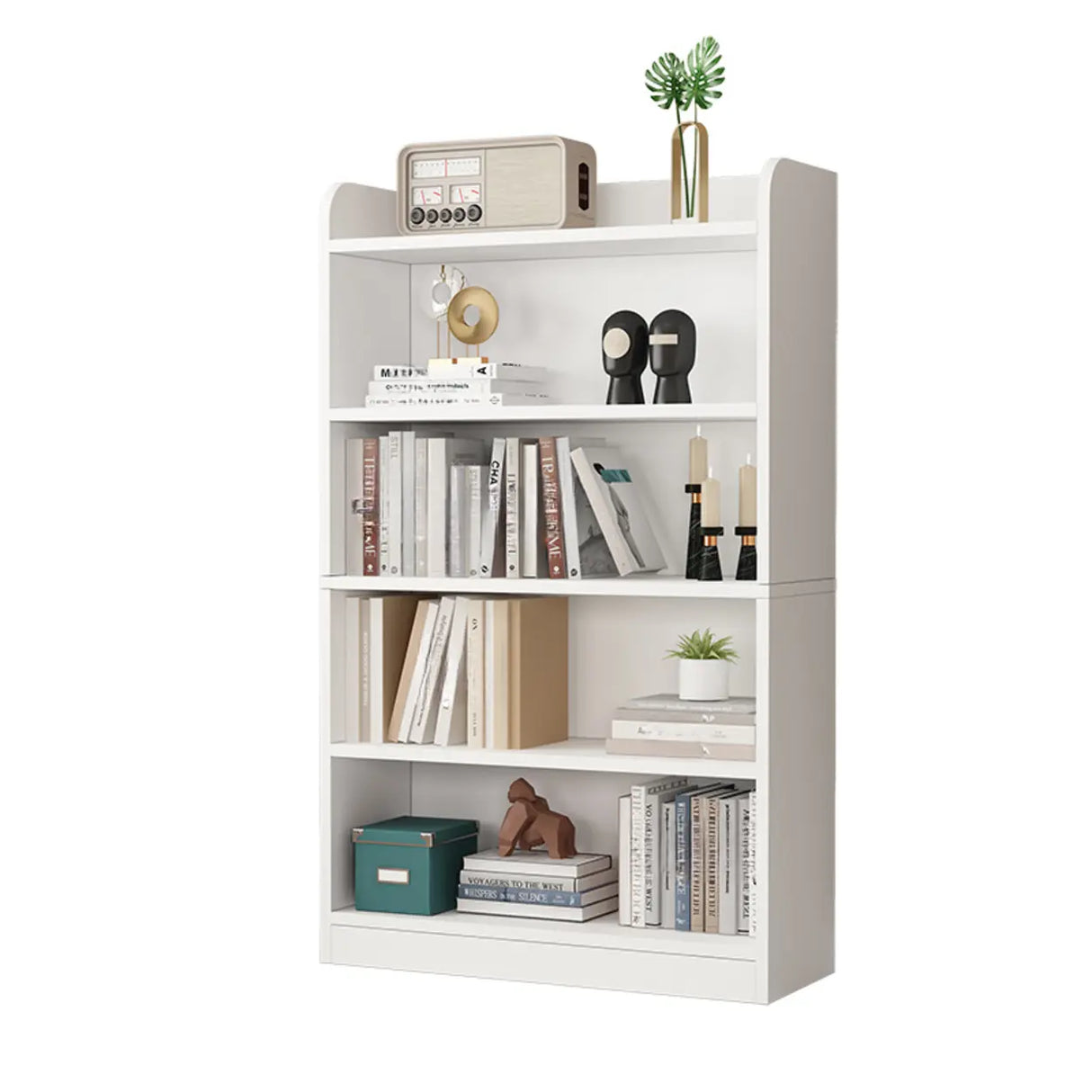 Simple White Vertical Wooden Small Storage Bookcase Image - 7