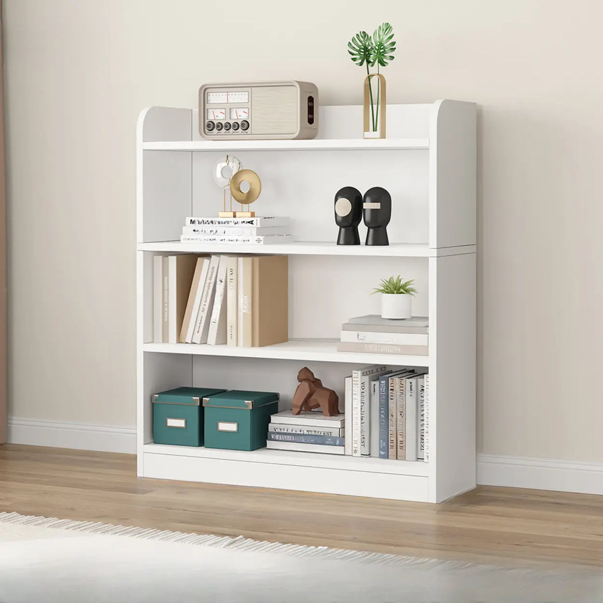 Simple White Vertical Wooden Small Storage Bookcase Image - 8