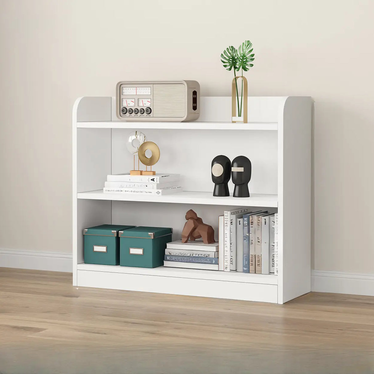 Simple White Vertical Wooden Small Storage Bookcase Image - 9