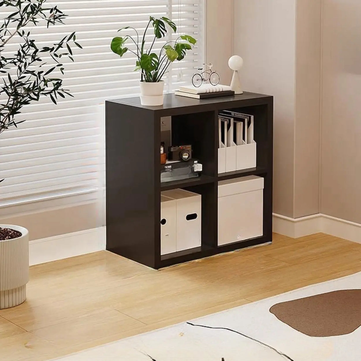 Simple White Wooden Rectangle Small Storage Bookcase Image - 3