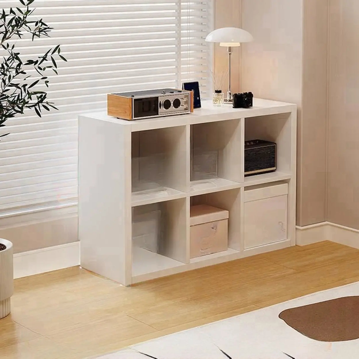 Simple White Wooden Rectangle Small Storage Bookcase Image - 5
