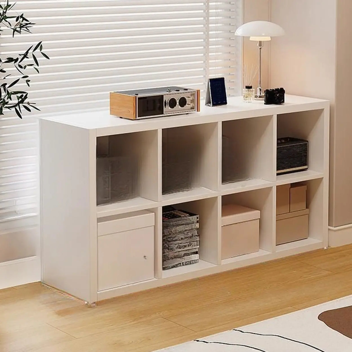 Simple White Wooden Rectangle Small Storage Bookcase Image - 9