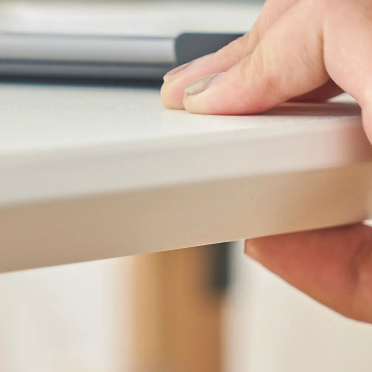 Simple White Wooden Rectangular Sledge Writing Desk Image - 10