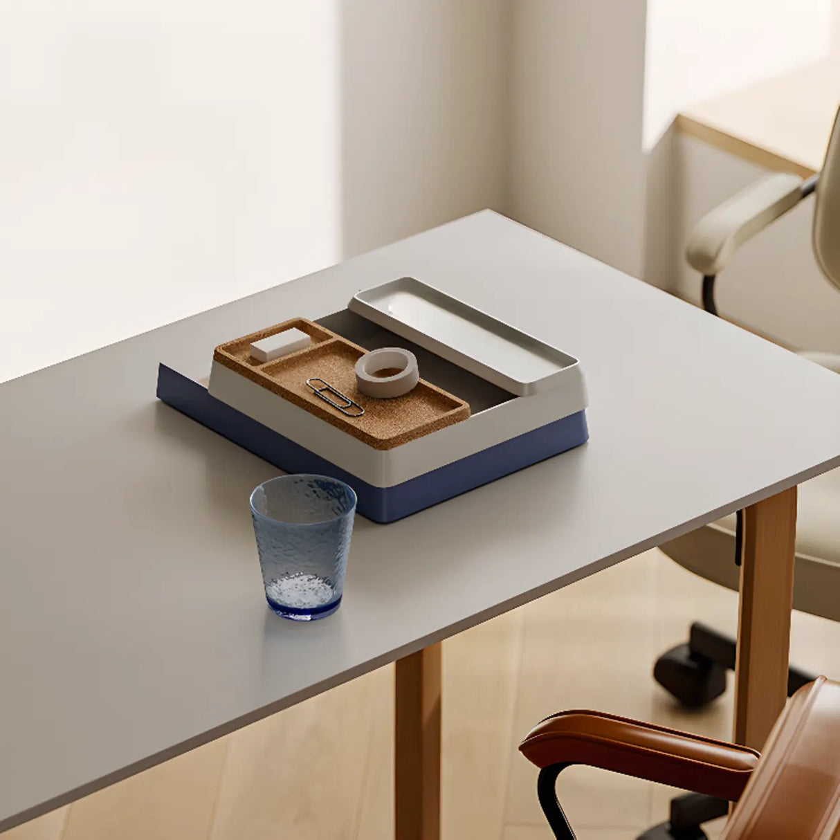 Simple White Wooden Rectangular Sledge Writing Desk Image - 12