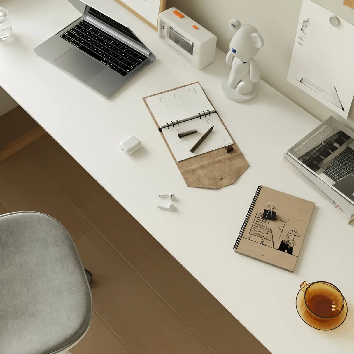 Simple White Wooden Rectangular Sledge Writing Desk Image - 8