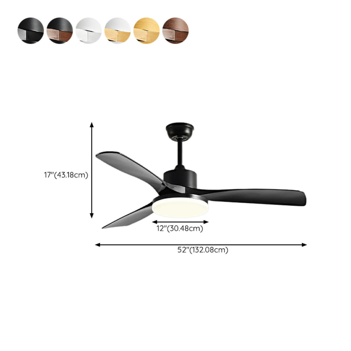 Simple Wood 3 Blade Windmill Ceiling Fan with LED Light