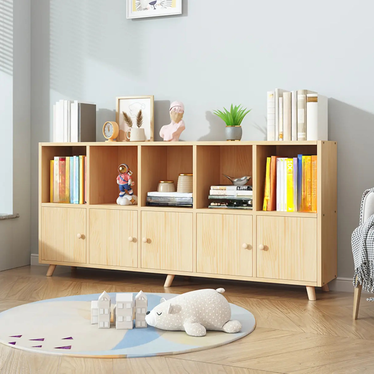 Simple Wood Closed Back Horizontal Organizer Bookcase Image - 1