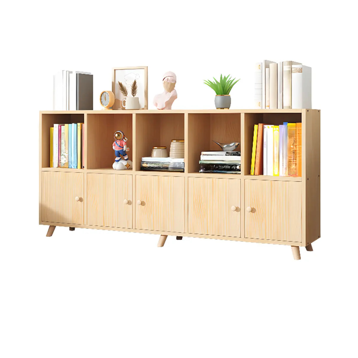 Simple Wood Closed Back Horizontal Organizer Bookcase Image - 10