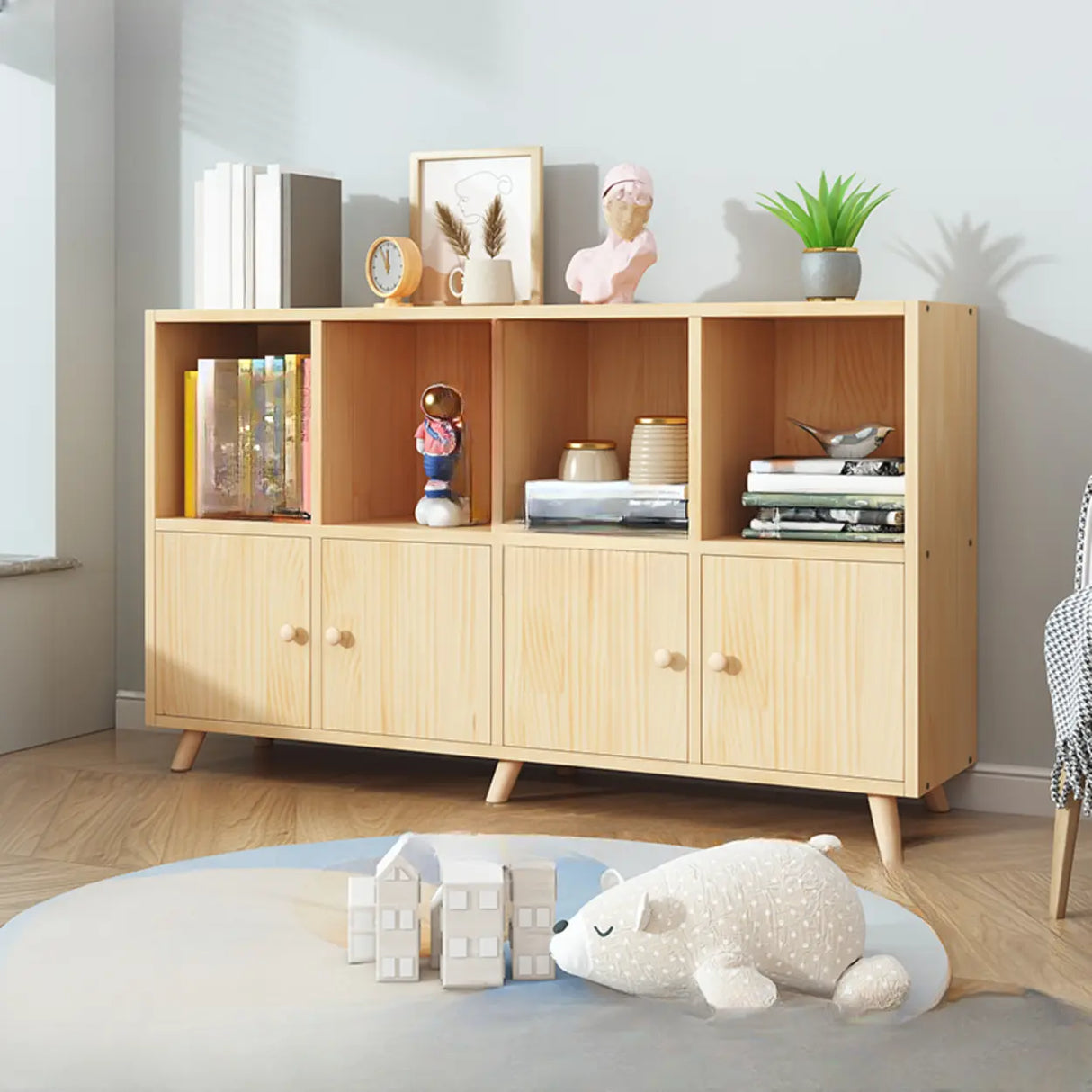 Simple Wood Closed Back Horizontal Organizer Bookcase Image - 11