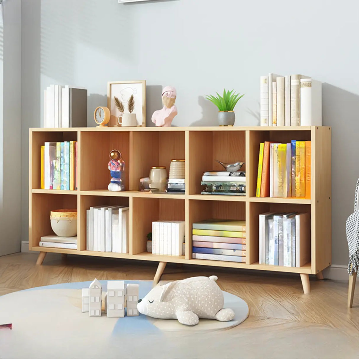 Simple Wood Closed Back Horizontal Organizer Bookcase Image - 13