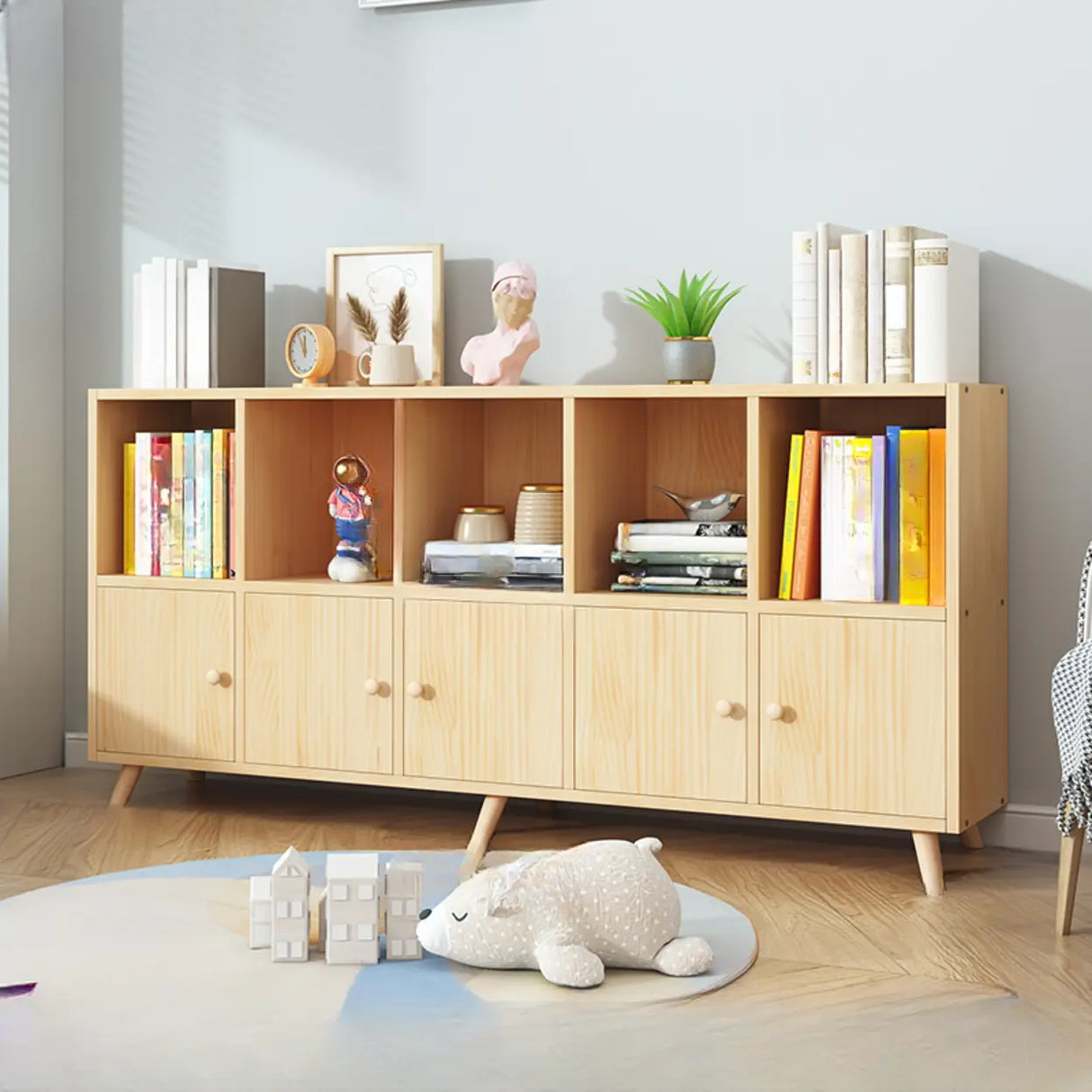 Simple Wood Closed Back Horizontal Organizer Bookcase Image - 15