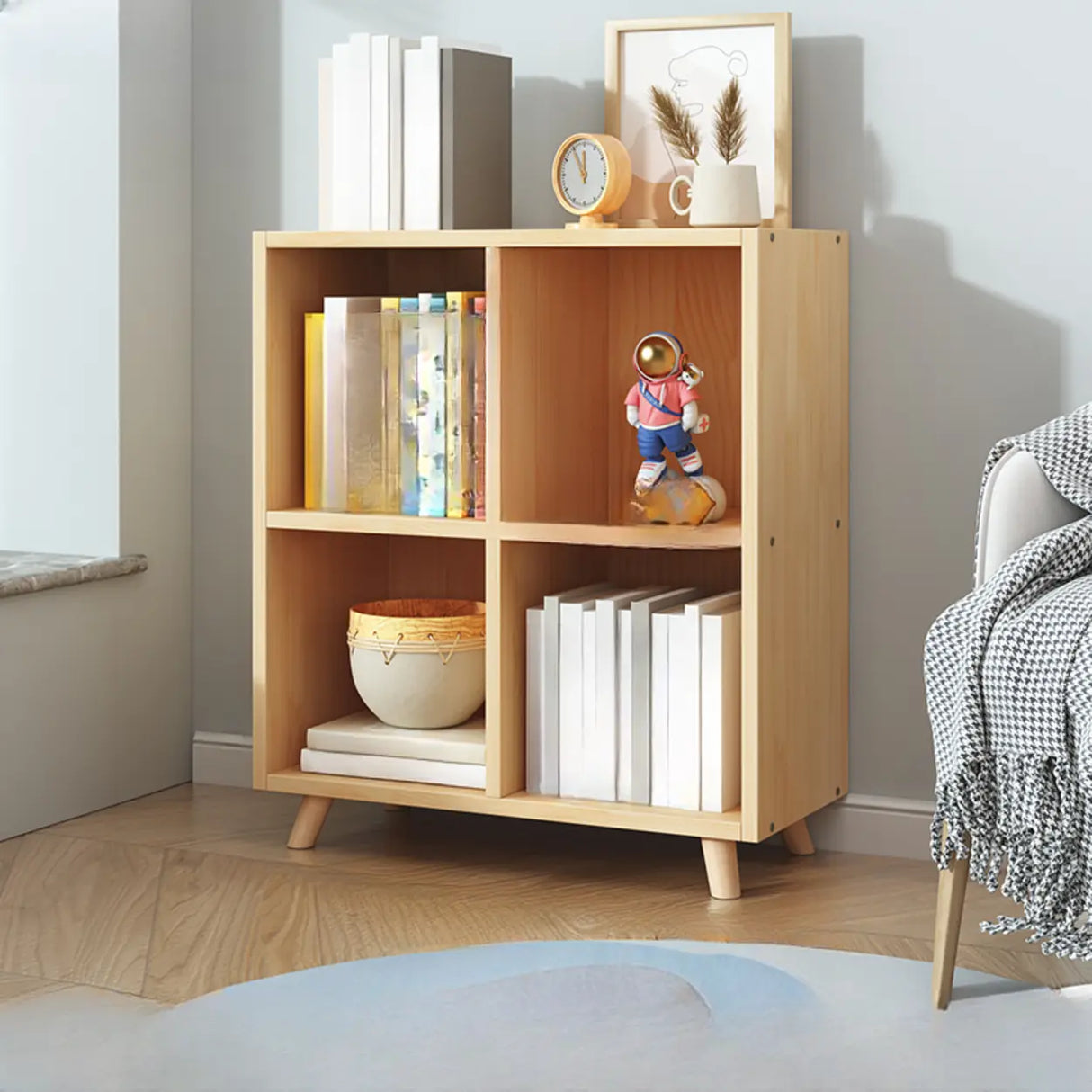 Simple Wood Closed Back Horizontal Organizer Bookcase Image - 2