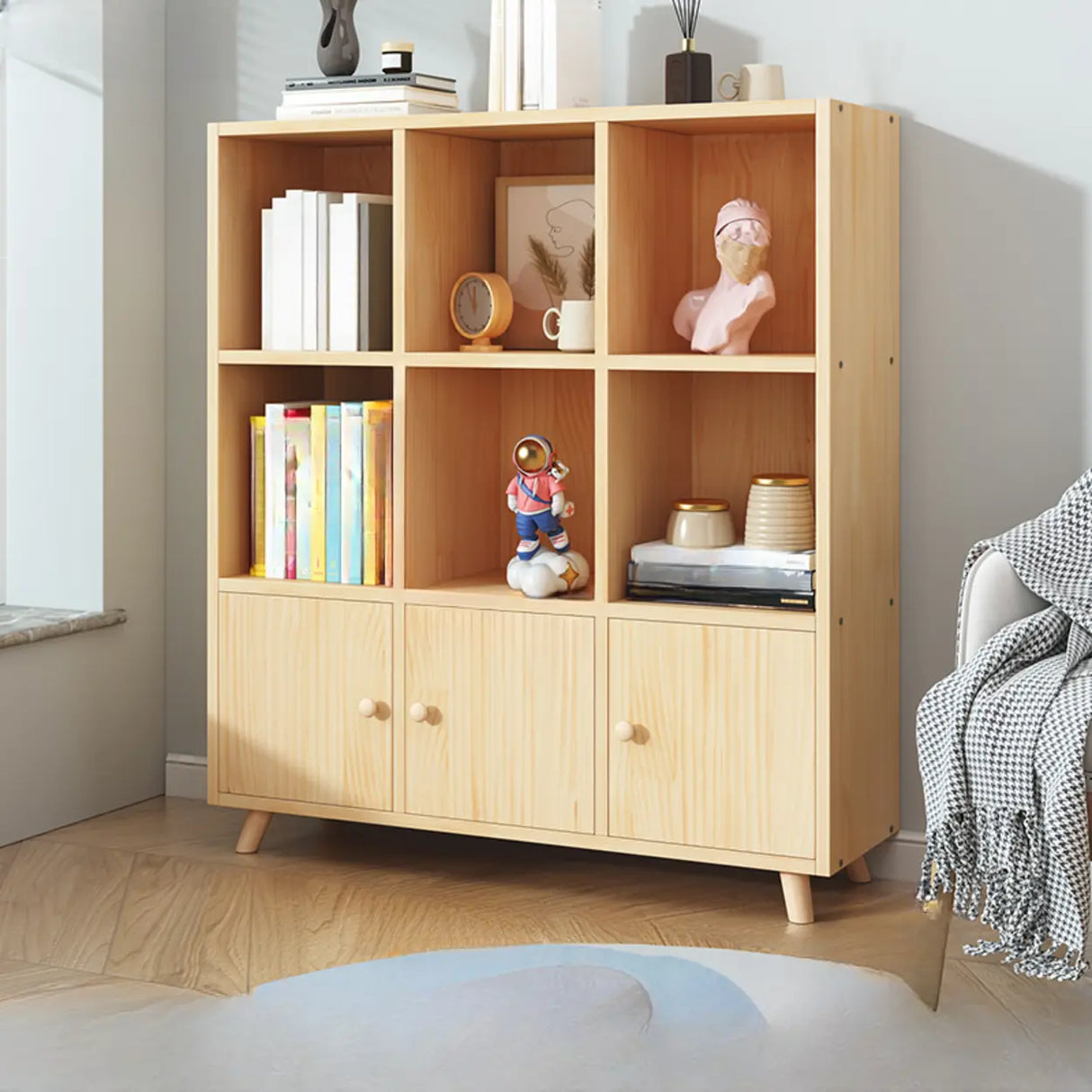 Simple Wood Closed Back Horizontal Organizer Bookcase Image - 24