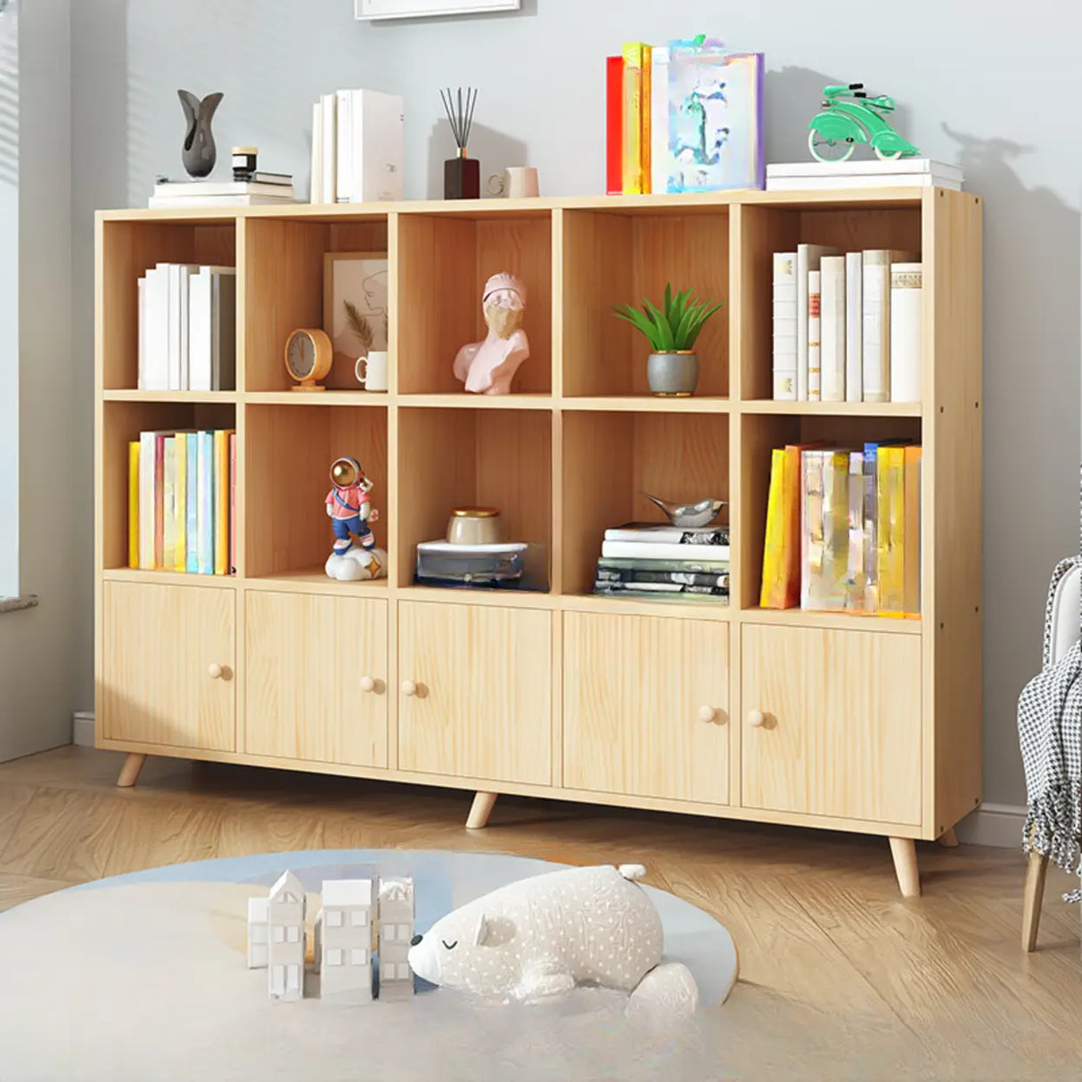 Simple Wood Closed Back Horizontal Organizer Bookcase Image - 28