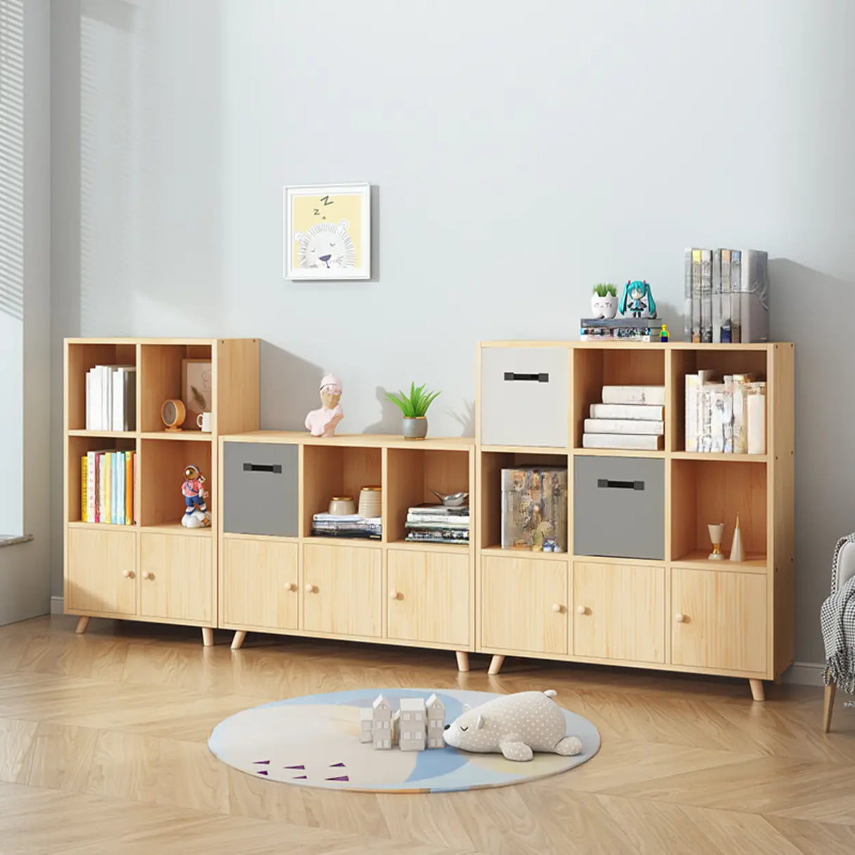 Simple Wood Closed Back Horizontal Organizer Bookcase Image - 3