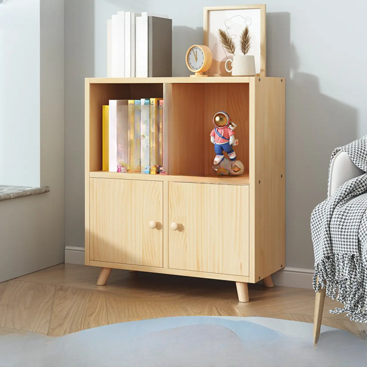 Simple Wood Closed Back Horizontal Organizer Bookcase Image - 4