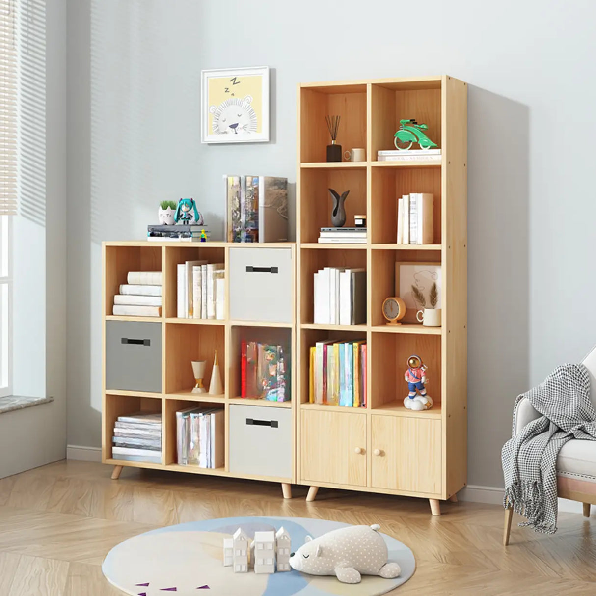 Simple Wood Closed Back Horizontal Organizer Bookcase Image - 5